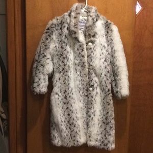 Vintage Faux Fur Snow Leopard Coat, Size 10